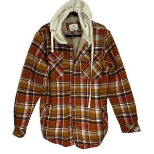 Legendary Whitetails Plaid Shirt Jacket with Hood - Red and Brown